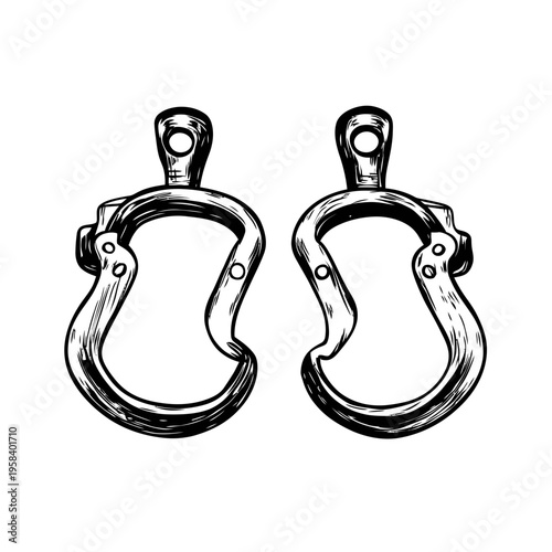 Hand drawn sketch of metal handcuffs open detailed line art style isolated on white background crime and security symbol vector illustration