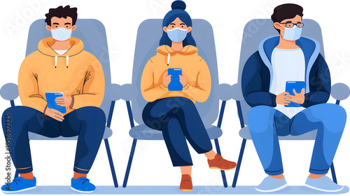 People sitting masked social distancing during pandemic