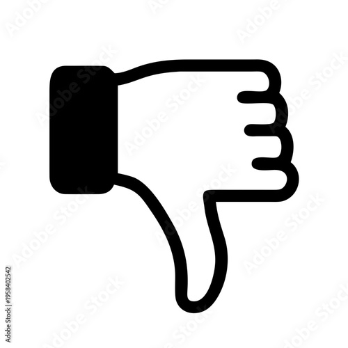 A black and white vector graphic of a hand giving a thumbs down