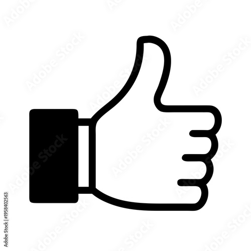 A minimalist vector graphic of a thumbs up icon in black and white