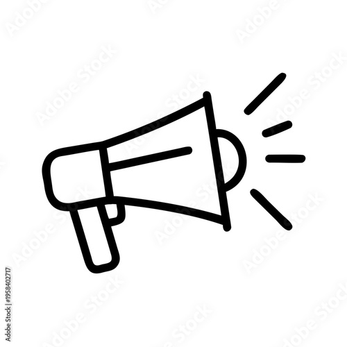A simple black line art illustration of a megaphone with sound waves