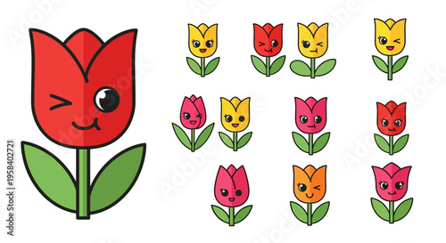 A collection of colorful, flat design flower icons.