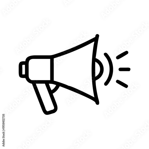 A simple black line art illustration of a megaphone with sound waves