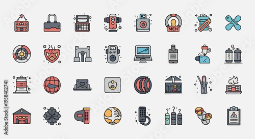 A collection of happy and cute cartoon bonsai trees in colorful pots.