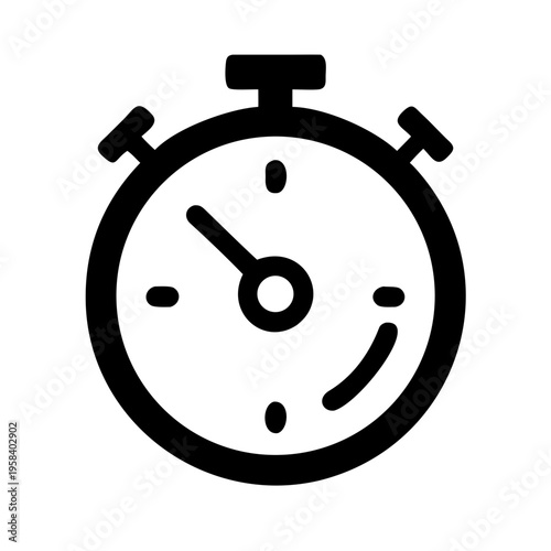 A black and white vector graphic of a stopwatch icon on a plain background