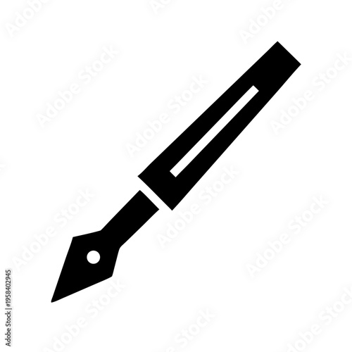 A black silhouette of a fountain pen nib on a white background