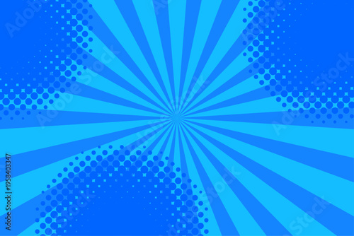 アメコミ風 集中線ドット バースト ポップ 背景 フレーム テンプレート　青　水色