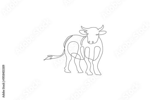 Cow icon continuous one line drawing on white background
