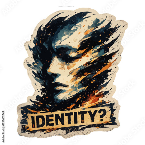 Abstract Human Face Formed by Soft Shadows Identity Sticker Design | Minimalist Shadow Portrait Representing Self-Identity | Subtle Contours Illustrating Personal Expression | Mindfulness and Inner