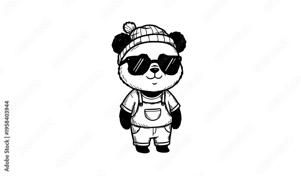 Fototapeta premium Hand Drawn Panda Doodle – Cute Cartoon Bear Sketch Illustration Isolated on White
