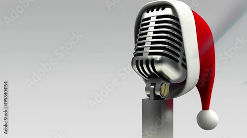 Animation of santa hat on microphone against black background