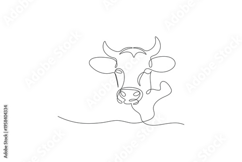 Cow minimalist outline in continuous one line drawing style
