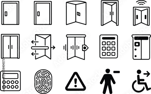 Glass Door Collection Silhouette Icon Set 