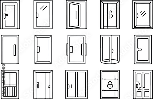 Glass Door Collection Silhouette Icon Set 