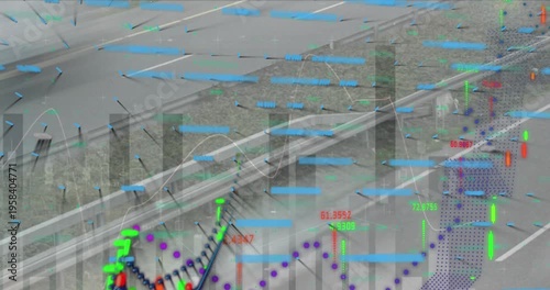 Animation of statistics and financial data processing over road