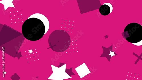 Dynamic motion graphics with a colorful hipster memphis style on a pink background