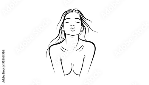 A woman vector illustration with closed eyes and long hair