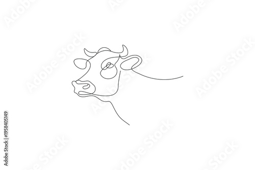 Cow icon continuous one line drawing on white background
