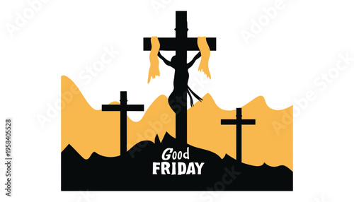 Crucifixion scene silhouette on Good Friday with three crosses