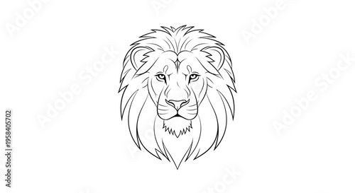 Lion Head Drawing Illustration Closeup.