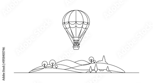 Hot air balloon flying high freely.