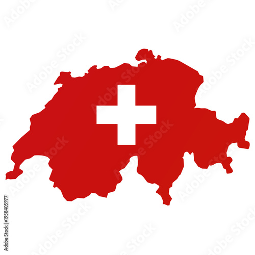 Switzerland map with flag silhouette vector illustration, Swiss national border contour isolated on white for travel design