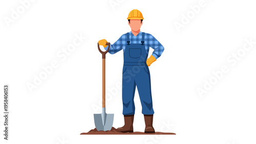 Construction Worker with Shovel: A construction worker stands confidently, resting on a shovel, a symbol of hard work and dedication in the building trades.