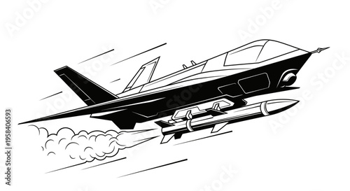 Fighter Jet with Missile Attached Side.