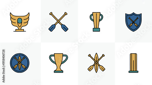 Collection of sports awards and oars icons in flat design style
