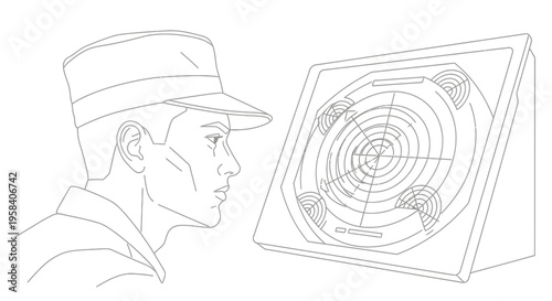 Man looking at radar screen display.