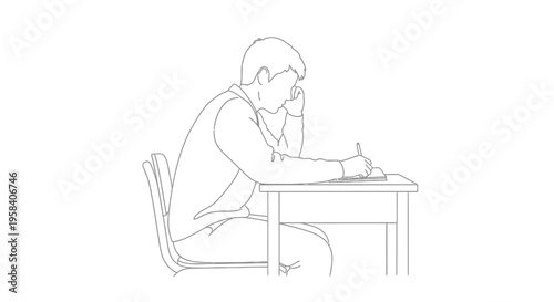 Man sitting at a desk writing.