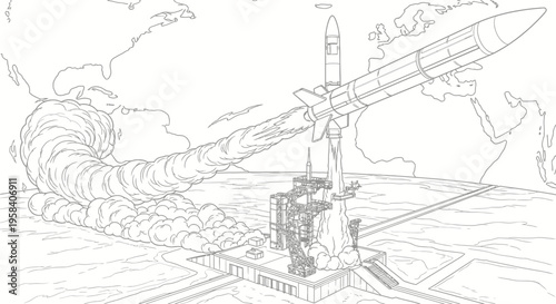 Rocket on launch pad site.