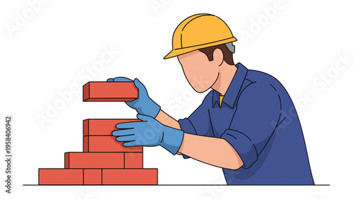 Bricklayer Crafting Wall: An illustration depicting a focused bricklayer meticulously placing bricks, constructing a sturdy wall