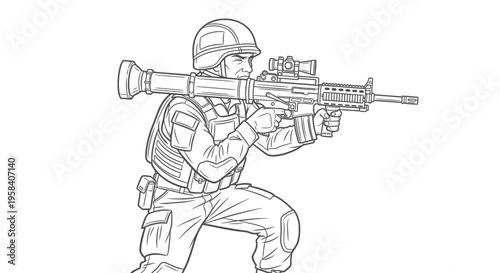 Soldier holding a large rifle gun 1.