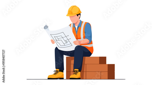 Architect's Blueprint Analysis: An architect intently reviews a construction blueprint, a testament to meticulous planning and architectural expertise.