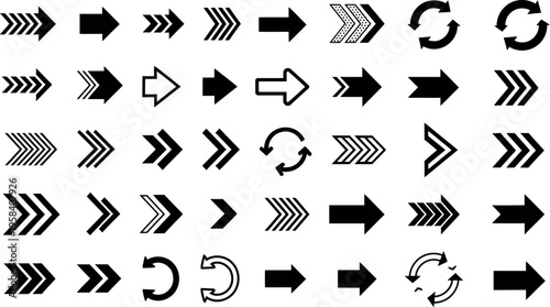 Collection of various black arrows on white background