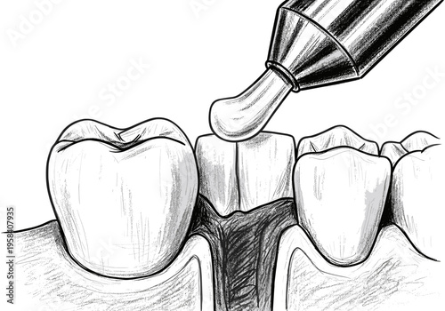 Applying dental paste to teeth for treatment or cleaning illustration