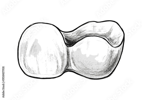 Hand drawn sketch of a white bra with black outline and shading