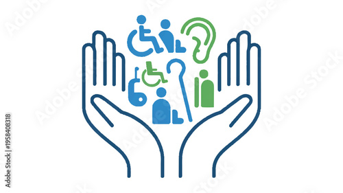disability awareness icons in hands  supporting people with disabilities