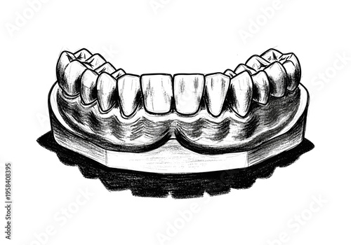 Detailed sketch of a dental mold showing upper and lower teeth on a white background