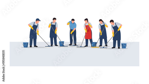 Cleaning Crew in Action: A dedicated team of cleaning professionals diligently works.