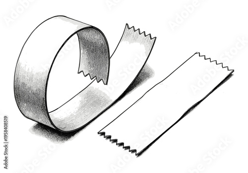 Hand-drawn illustration of a roll of tape with a piece torn off