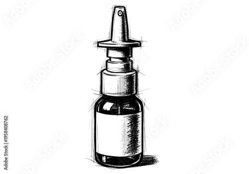 Sketch of a nasal spray bottle with a blank label for medical use