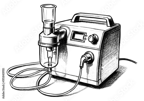 Medical nebulizer machine with tubing and cup for respiratory treatment
