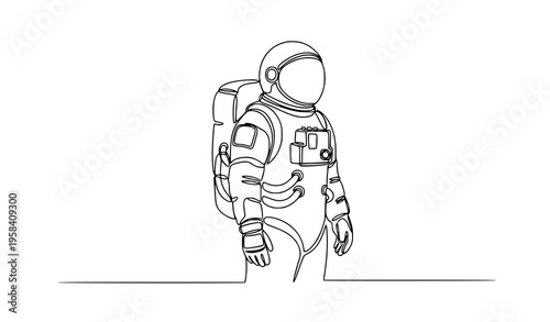 Continuous one line drawing astronaut minimalist space vector illustration