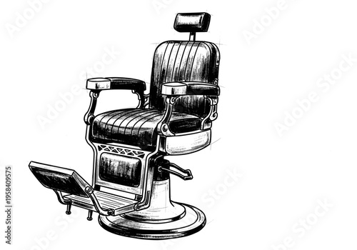 Vintage barber chair sketch with adjustable footrest and headrest