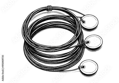 Coiled guitar strings with blank tags for customization