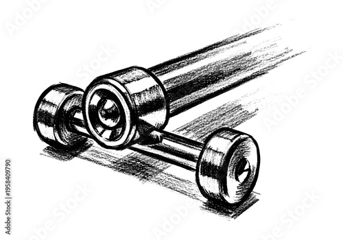 Sketch of two metal roller skate wheels on a white background