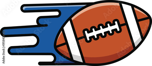 American football speeding rapidly through the air leaving behind dynamic blue motion streaks.