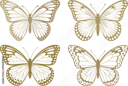 Golden Flutter: Four elegant butterflies in flight, rendered in stunning detail, ready to uplift any design.